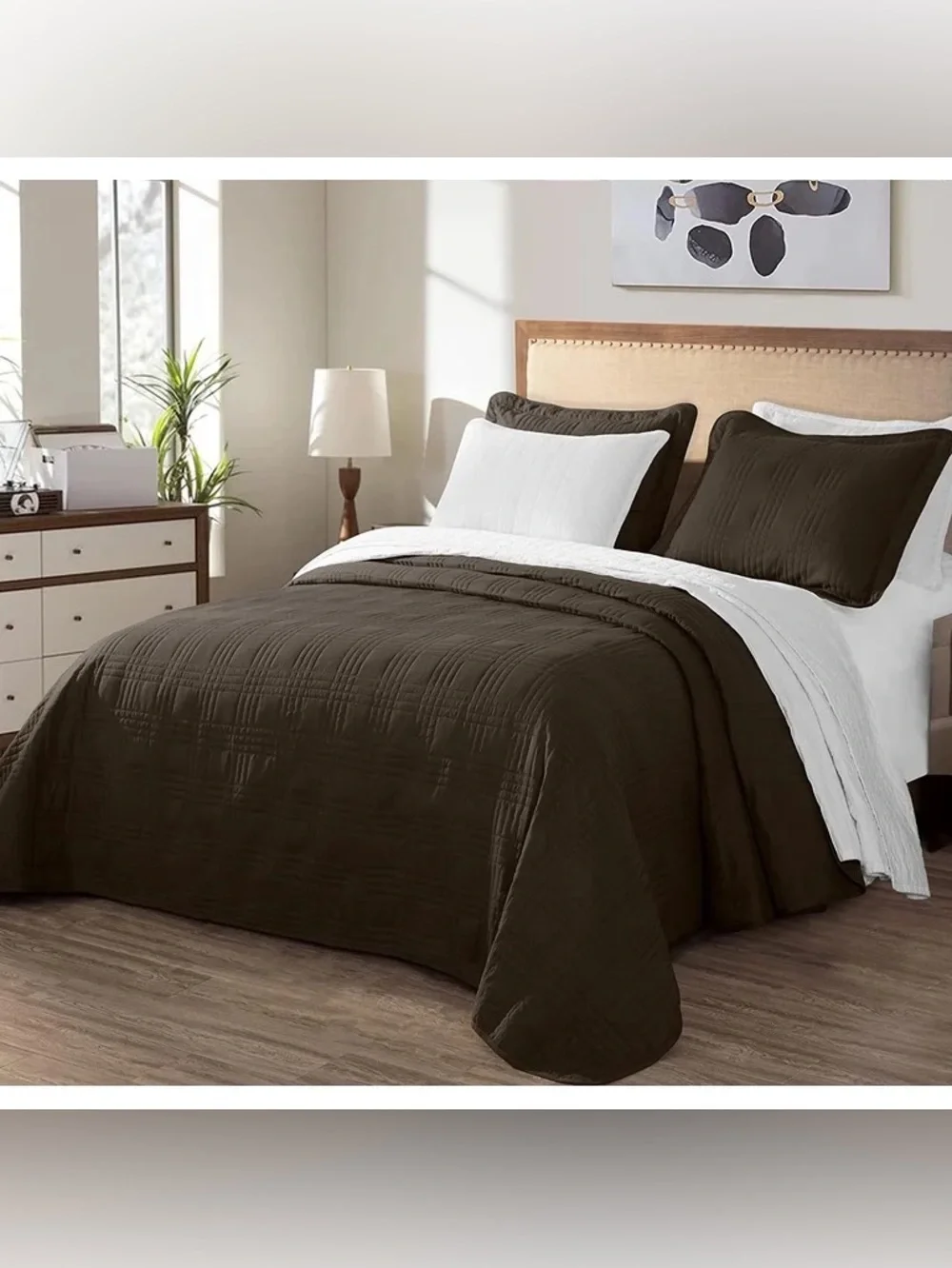 Queen 3 piece Chocolate Brown Quilted Bedspread Set